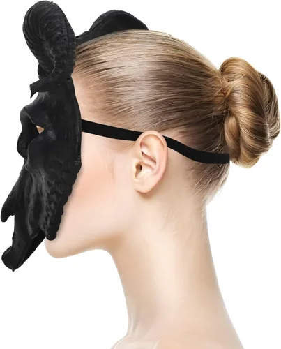 Miniatura 5 de Máscara de cabra para Halloween, oveja, cráneo, carnaval, fiesta, poliuretano, animal, cuerno de animal, cosplay, fiesta, accesorio de disfraz Negro