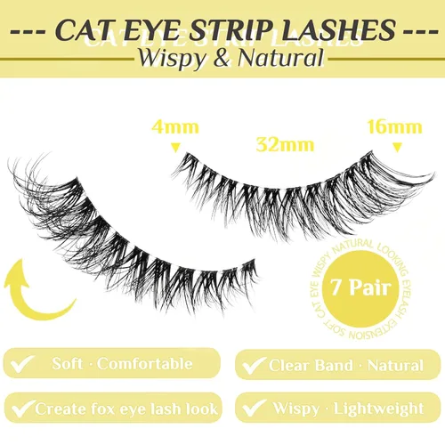 Miniatura 6 de Pestañas naturales de ojo de zorro pestañas postizas de banda transparente, pestañas postizas de ojo de gato, extensiones de pestañas Foxy, 7 pares