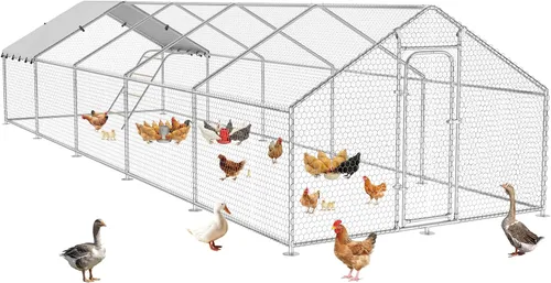 Miniatura 16 de Gallinero grande de metal con cubierta impermeable y resistente a los rayos UV, jaula de gallinas para exteriores, conejo, pato, gallinero para uso
