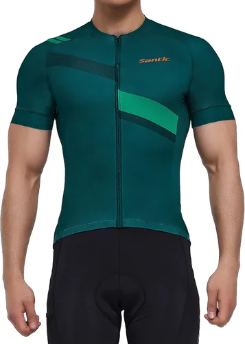 Miniatura 5 de Santic Camiseta de ciclismo para hombre, manga corta, camiseta de ciclismo de carretera, con cremallera completa, UPF 50+, MTB con bolsillos
