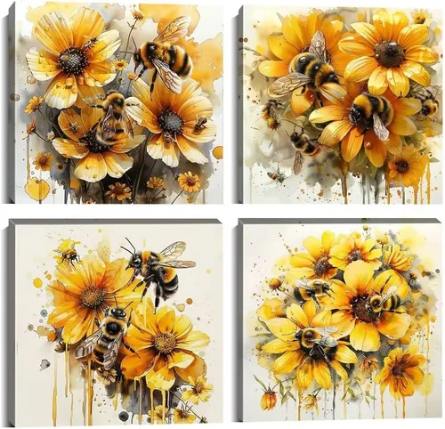 Miniatura 23 de Wall HDQ Arte de pared de flores para baño, dormitorio, sala de estar, decoración de pared azul y naranja, pintura floral, lienzo impreso, imagen
