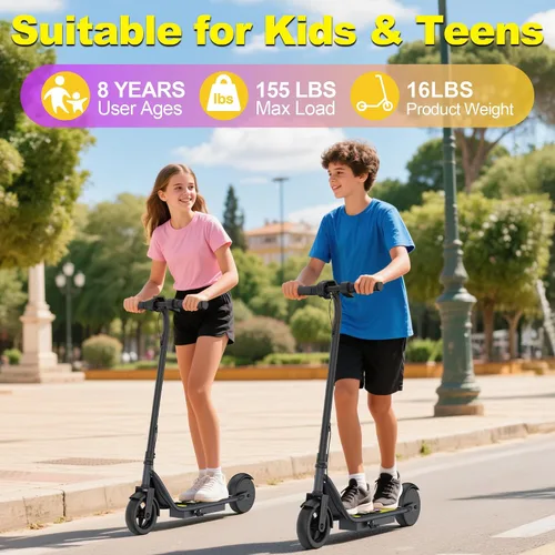 Miniatura 2 de VOLPAM Scooter eléctrico para niños de 8 a 12 años, neumáticos sólidos de 6.5 pulgadas, motor de 250 W con 3 velocidades de hasta 9 MPH, arranque