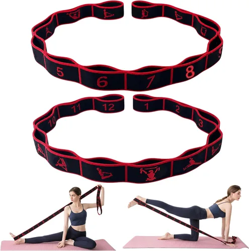 2PCS Elastic Yoga Stretching Strap with 12 Loops Stretch Resistance Exercise Bands for Yoga,Pilates,Dance,Rhythmic Gymnastics,Physical
