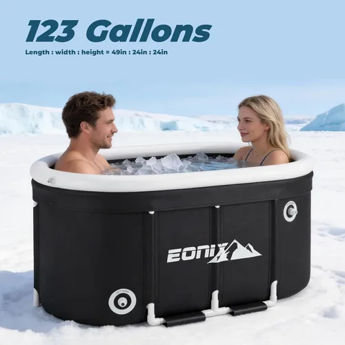 Miniatura 3 de Upgrade - Bañera de hielo ovalada grande de 123 galones para atletas, bañera portátil, plegable, multicapa, bañeras con cubierta, bañera fría