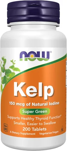 NOW Suplementos, Kelp 150 mcg de yodo natural, tableta más fácil de tragar, súper verde, 200 tabletas
