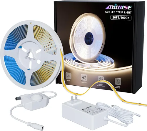Miniatura 11 de MIWISE COB - Tira de luz LED de 32.8 pies/10m, CRI 90+ blanco cálido 2700K, alto lumen, regulable, súper brillante, flexible, DC24V, cinta de luz