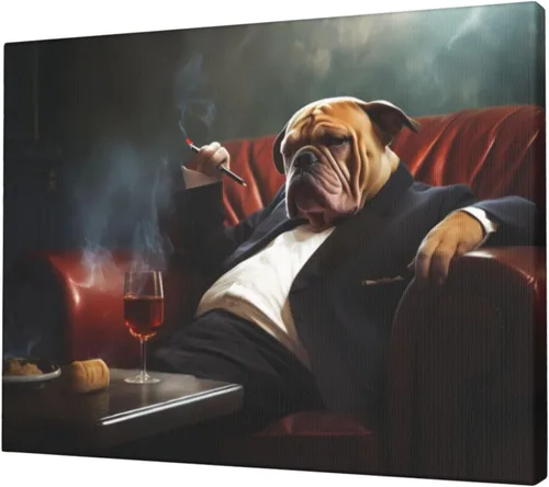 hsbolediy Hipster Bulldog Dog - Lienzo decorativo de pared para sofá y dormitorio, pósteres vintage para decoración del hogar, pinturas de regalo,