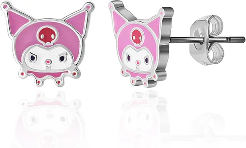 Sanrio - Aretes Kuromi de Hello Kitty and Friends para mujer, chapados en plata y esmaltados, con licencia oficial, Latón, No es una piedra preciosa