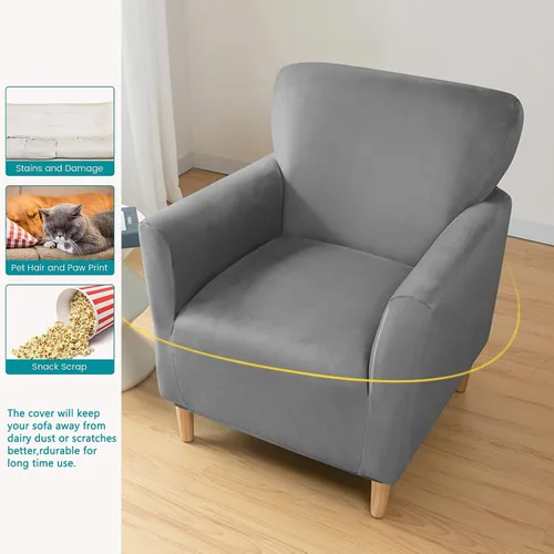 Miniatura 8 de Funda para sillón de color liso, funda de terciopelo de felpa para sillón, fundas gruesas y lavables para sala de estar y dormitorio, color beige