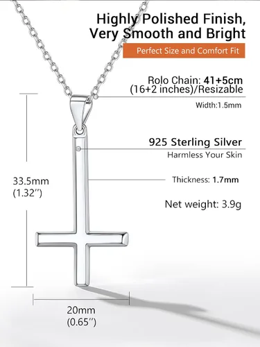 Miniatura 105 de PROSTEEL Satanic Jewelry Upside Down Cross Necklace for Men Women, 316L Stainless Steel/925 Sterling Silver Inverted Cross/Leviathan Cross Pendant