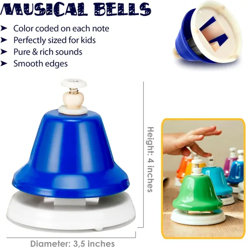 Miniatura 4 de MINIARTIS Campanas de escritorio para niños Juguetes educativos de música para niños pequeños Juego de campanas de mano coloridas de 8 notas