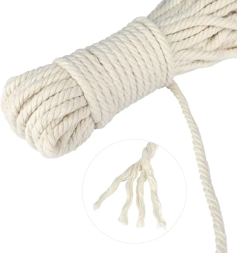 Miniatura 4 de jijAcraft Cuerda de algodón de 1/4 pulgadas, cuerda de macramé blanca de 0.236 in x 65 pies, cuerdas de tendedero de 4 capas para manualidades