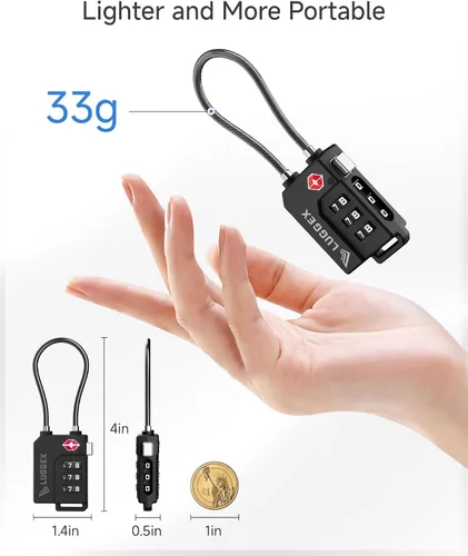 Miniatura 3 de LUGGEX Cerraduras TSA para equipaje, cerraduras de maleta aprobadas por la TSA, cerraduras de equipaje, facilidad de uso y duraderas, Negro, Paquete
