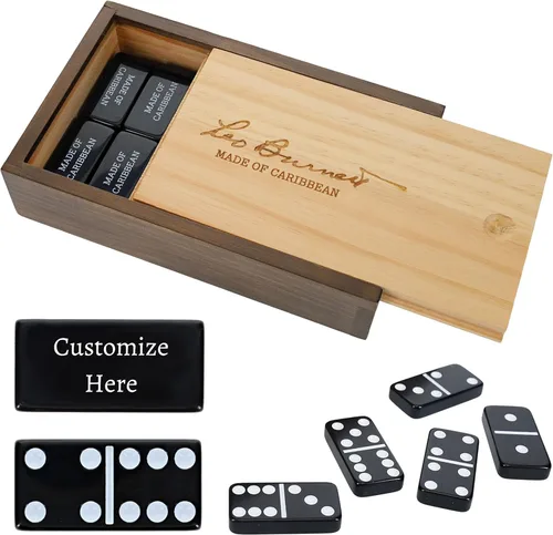 WE Games Juego de dominó negro doble grabado personalizado de 6 en caja de madera Grabado de texto