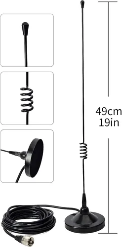 Miniatura 3 de UAYESOK Antena móvil de montaje magnético VHF/UHF y GMRS 136-174/400-470MHZ, antena de radio con base magnética resistente para camión, automóvil