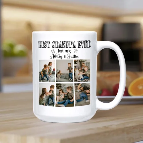 Miniatura 3 de Taza de café con texto en inglés "Best Grandpa Ever", regalo para el día del padre, taza de café personalizada para abuelo, tazas blancas de 11 Taza