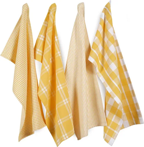 Miniatura 23 de LANE LINEN Juego de 6 paños de cocina de algodón para secar platos, 18 x 28 pulgadas, absorbentes, de secado rápido, color beige 07: Amarillo