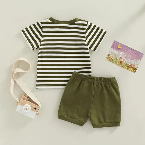 Miniatura 4 de Conjunto de ropa casual de manga corta con botones y pantalones cortos de lino para bebés y niños pequeños