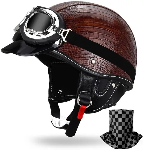 Miniatura 14 de Casco de motocicleta estilo alemán estilo retro medio casco de cuero medio abierto - aprobado por DOT para hombres y mujeres vintage motocicleta