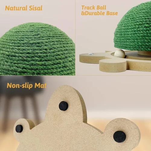 Miniatura 7 de Fhiny Pelota rascador para gatos, juguete rascador de sisal natural con pista de rodillos y base de madera con forma de tortuga para gatos de Verde