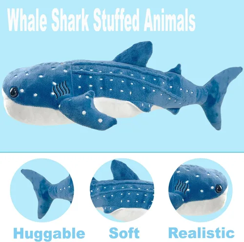 Miniatura 7 de Mukouxun 47 cm Tiburón Ballena de Peluche Tiburón Ballena de Peluche para Niños Almohadas de Peluche de Tiburón Ballena Muñeca de Ballena Azul
