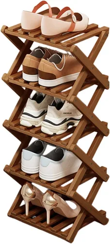 Miniatura 7 de Comeon Zapatero de bambú, zapatero vertical plegable para puerta delantera, entrada, organizador estrecho de zapatos, estante pequeño para zapatos