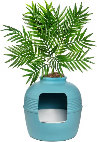 Miniatura 17 de Good Pet Stuff Caja de arena oculta para gatos con planta artificial, maceta redonda decorativa, filtro de carbón con ventilación para control