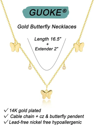 Miniatura 6 de GUOKE Dainty Gold Necklace for Women, Sun Star Pendant 14K Gold Plated Circle Butterfly Necklace Simple Trendy Jewelry for Women