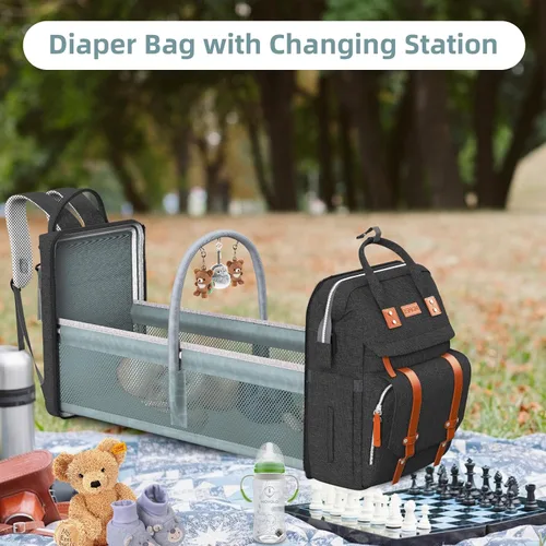 Miniatura 4 de ISMGN Mochila para pañales con cambiador, bolsa de pañales grande, bolsa de bebé, bolsa de pañales negra, negra
