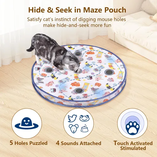 Miniatura 3 de ORSDA Pelota interactiva de juguetes para gatos, bola automática de rodadura rápida en bolsa, escondite para gatos de interior, juguete móvil