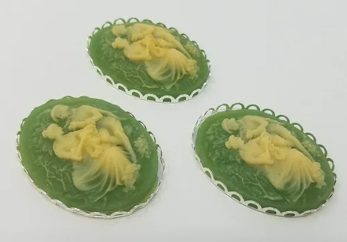Miniatura 9 de 3 piezas de 1.181 in x 1.575 in marfil victoriano pareja de resina artesanía cameos con ajustes de filigrana de encaje (negro con ajustes de oro)