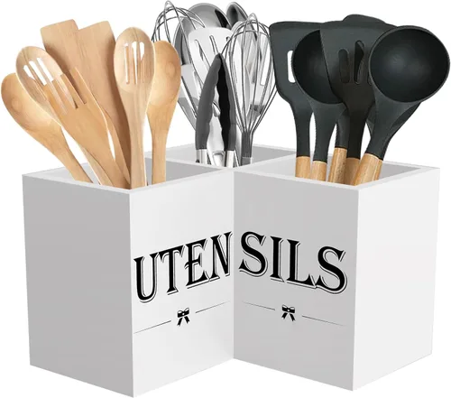 Miniatura 11 de Suli Soporte extra grande para utensilios de cocina con 3 compartimentos, organizador de utensilios de esquina para encimera, organizador de Negro