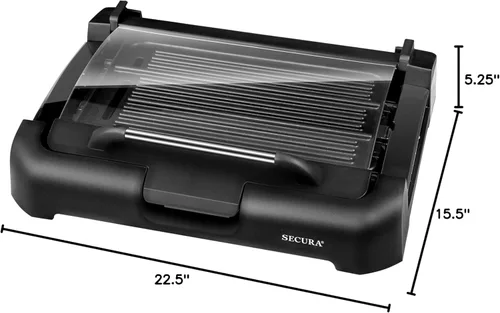 Miniatura 8 de Secura Plancha Eléctrica sin Humo para Interiores de 1800 Vatios con Placas Reversibles 2 en 1 de Parrilla y Plancha, Tapa de Vidrio, Bandeja