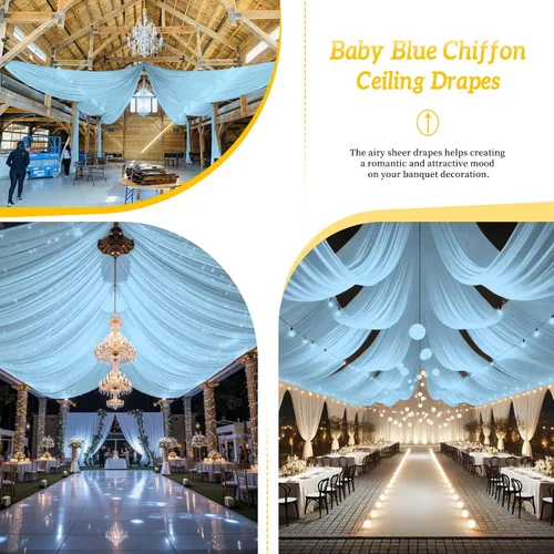 Miniatura 6 de 6 paneles de cortinas de techo azul bebé para boda, cortinas de techo de 5 pies x 10 pies, tela de drapeado para arco de boda, cortinas