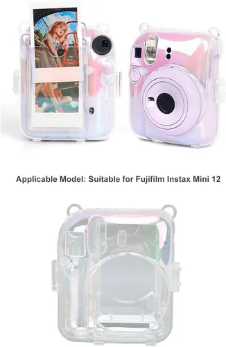Miniatura 2 de Funda transparente para mini 12 instantáneos, cámara de película con capacidad para 10 películas en la parte posterior y correa ajustable