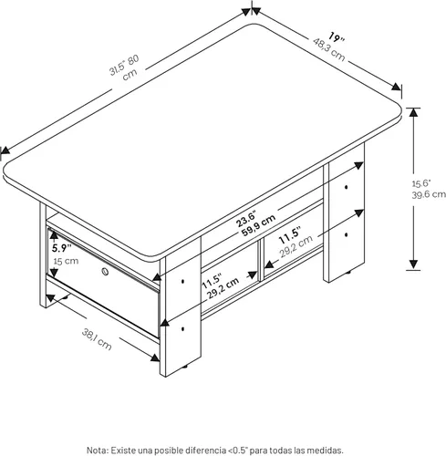 Miniatura 3 de Furinno - Mesa de centro con cajones, marrón oscuro/negro