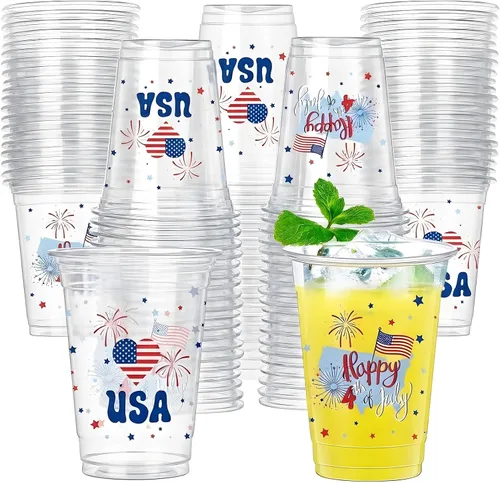 40 tazas para el 4 de julio, vasos patrióticos de plástico de 16 onzas, tazas desechables de fiesta de banderas estadounidenses, tazas de 250