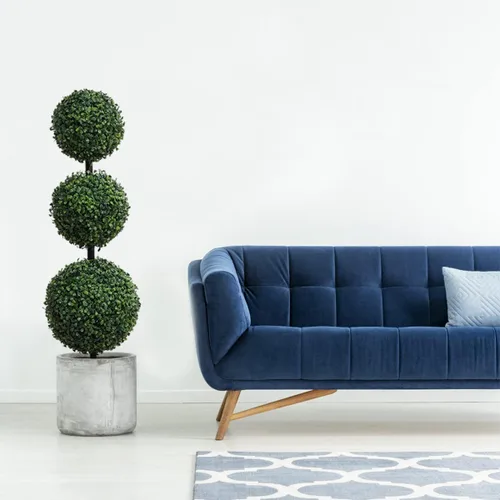 Miniatura 5 de momoplant Topiarios artificiales para exteriores, árbol de boj de triple bola de 3.3 pies (2 piezas), arbustos sintéticos, plantas en maceta