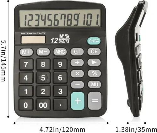 Miniatura 6 de M&G Calculadora de escritorio Calculadora de oficina de 12 dígitos con pantalla LCD grande, energía solar dual y batería, calculadora de botón