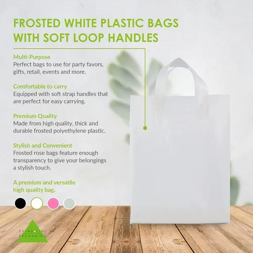 Miniatura 2 de Prime Line Packaging Bolsas de regalo de plástico, bolsas de regalo esmeriladas con asas para pequeñas empresas, compras, suministros de boutique
