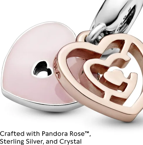 Miniatura 3 de PANDORA Joyería con dije de cristal colgante de laberinto de corazón rosa y plata de ley Esmalte Cristales