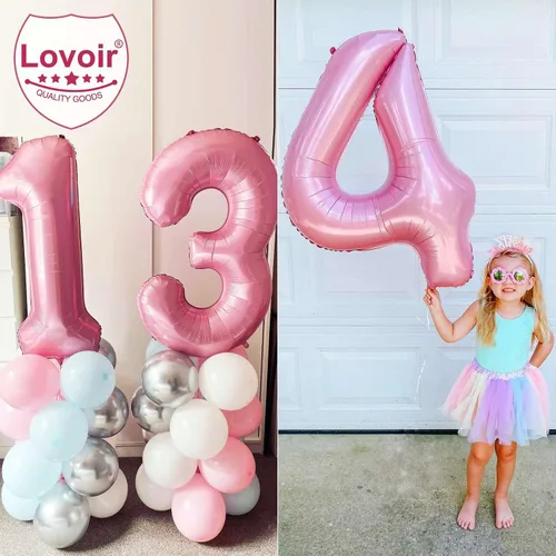 Miniatura 5 de Globos de 40 pulgadas color rosa bebé número 0 de gran tamaño jumbo de papel de aluminio Mylar para helio rosa claro para niñas, suministros
