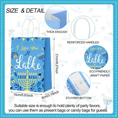 Miniatura 2 de Outus 24 Piezas Bolsas de Favor de Fiesta de Hanukkah Bolsas de Papel de Regalo y Golosinas de Chanukah con Asas Estrella Azul de David Dreidel