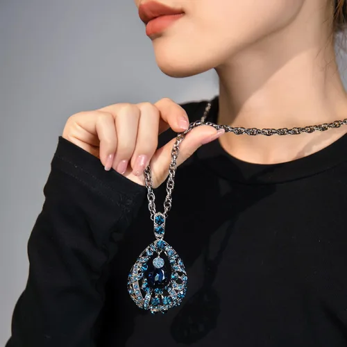 Miniatura 4 de Qlady Collar con colgante largo, suéter, cadena de gotas, collar de declaración, accesorios de joyería, colocación elegante para mujer