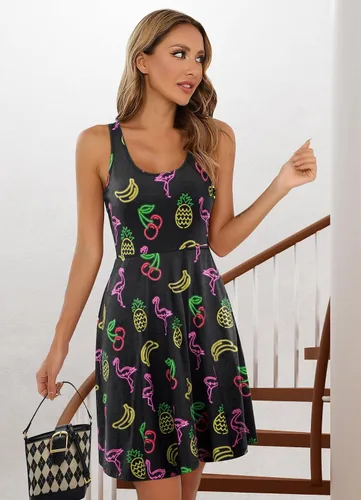 Miniatura 59 de uideazone - Vestido de mujer sin mangas cuello redondo de verano, para playa, casual, Midi línea A.