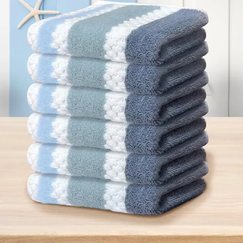 Miniatura 12 de Paños de lavado de algodón para ducha (6 piezas, 13 x 13 pulgadas), de secado rápido, gruesos, absorbentes, toallas faciales suaves para baño, juego