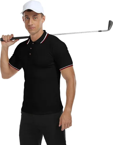 Miniatura 6 de MLANM Men's Polo Regular-Fit Quick-Dry Golf Striped Short Sleeve Collared T-Shirts
