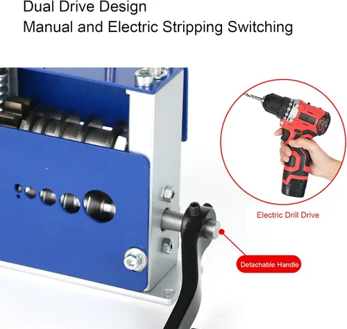 Miniatura 2 de Máquina pelacables, manual y eléctrico, compatible con taladro de cobre con 6 agujeros, rodillo de ranura en V para cables de 0.138 in, 0.276 in