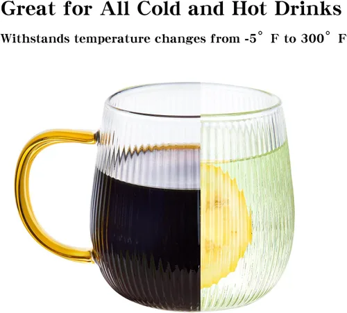 Miniatura 5 de GLASKEY Juego de 2 tazas de café de vidrio de borosilicato, tazas de café de vidrio de 12 onzas con patrón de rayas verticales, taza de té