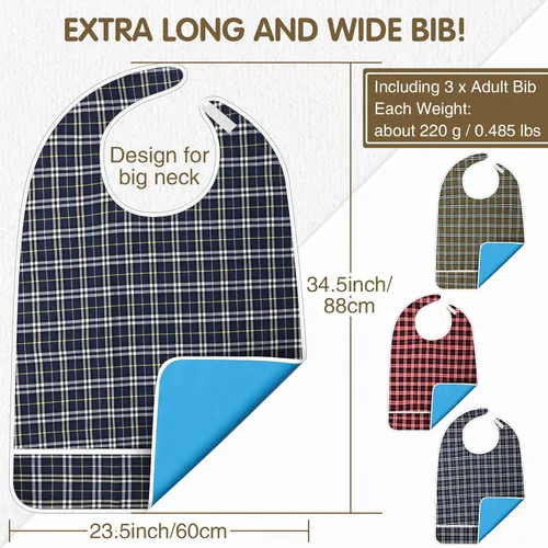 Miniatura 3 de Toulite 3 baberos para adultos para comer, baberos extra grandes para adultos para hombres mayores, babero impermeable para adultos con recogedor